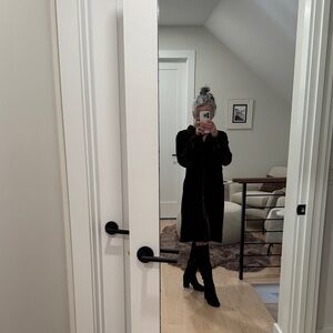 Vintage Annie Alexander Chocolate Brown Stretch Velvet Shirt Dress | Size M